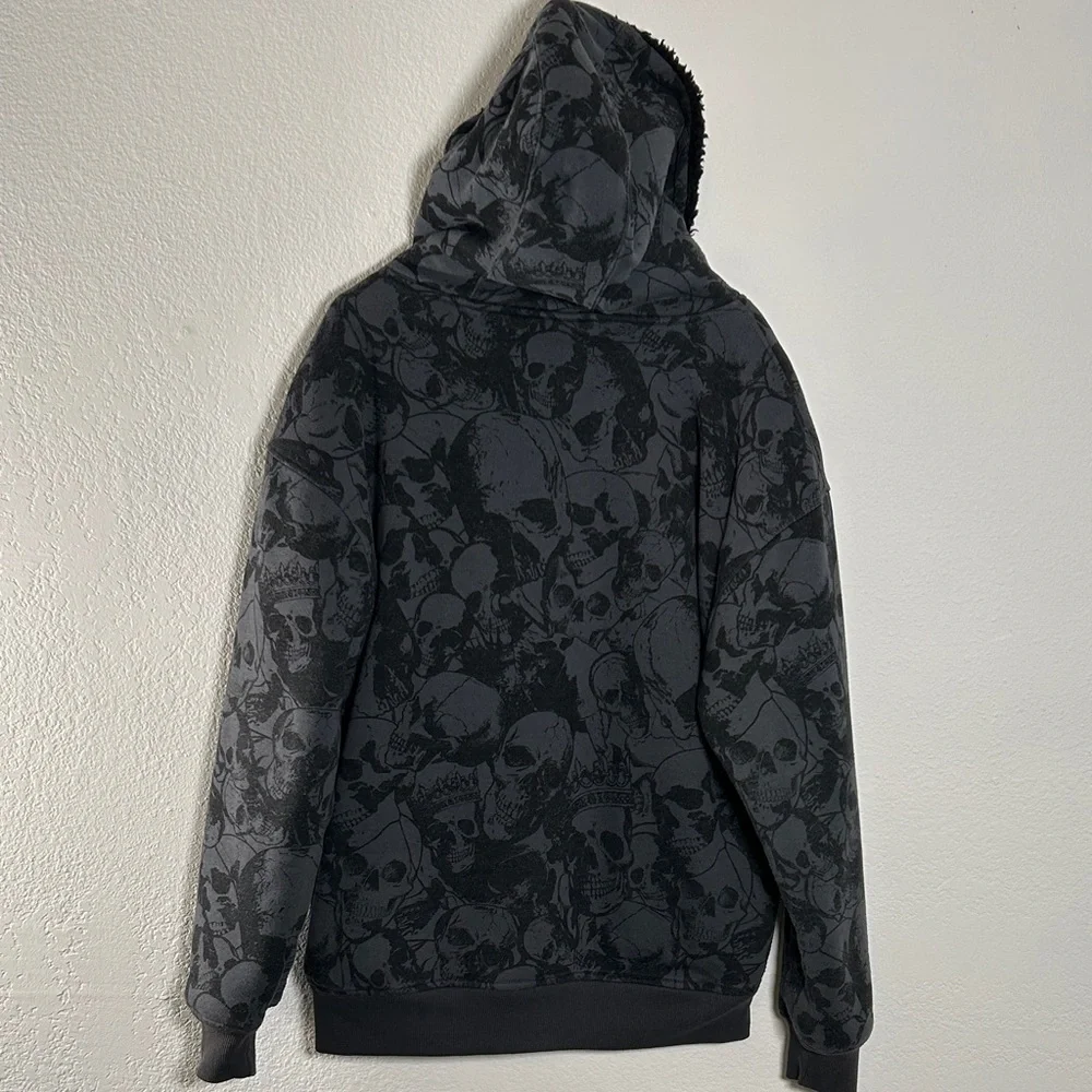 Ace Of Spades Black Skull Pattern Full Zip Hoodie Size XL Preowned - Picture 4 of 5